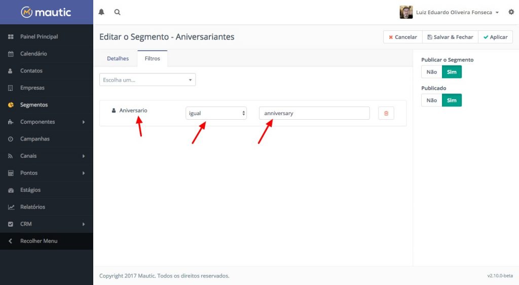 Segmentando contatos para o envio de E-mail de Aniversário com Mautic