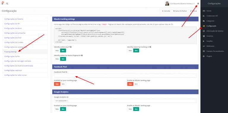 Configurações do Mautic com Facebook Ads
