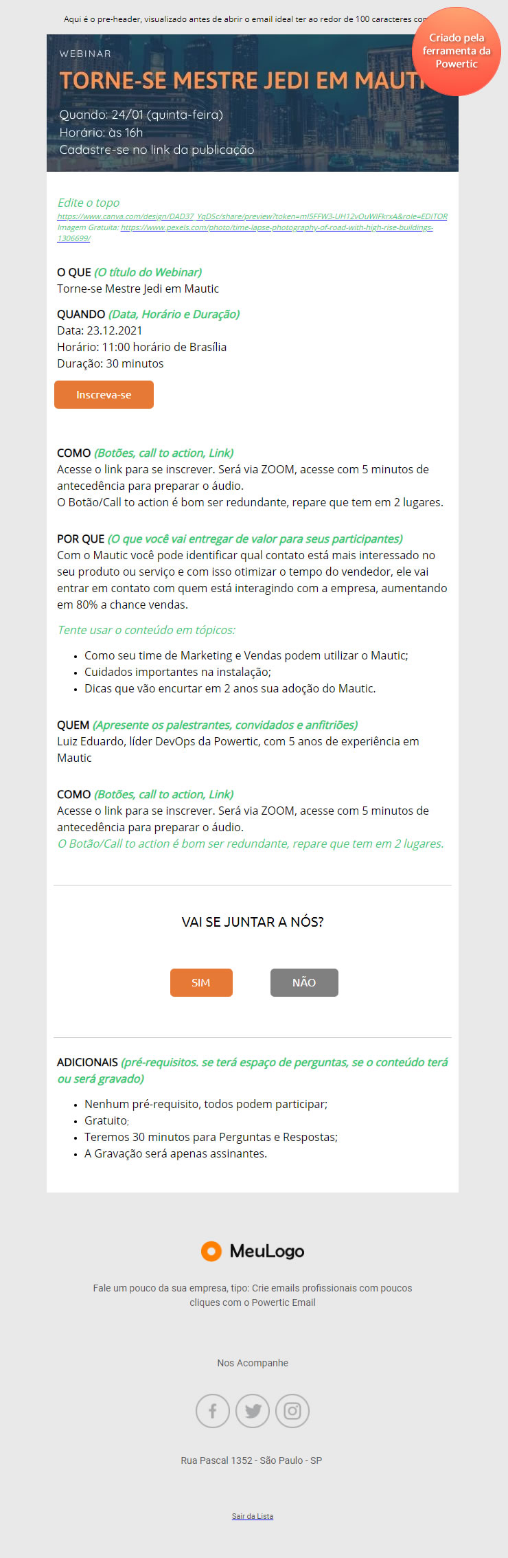 email convite webinar