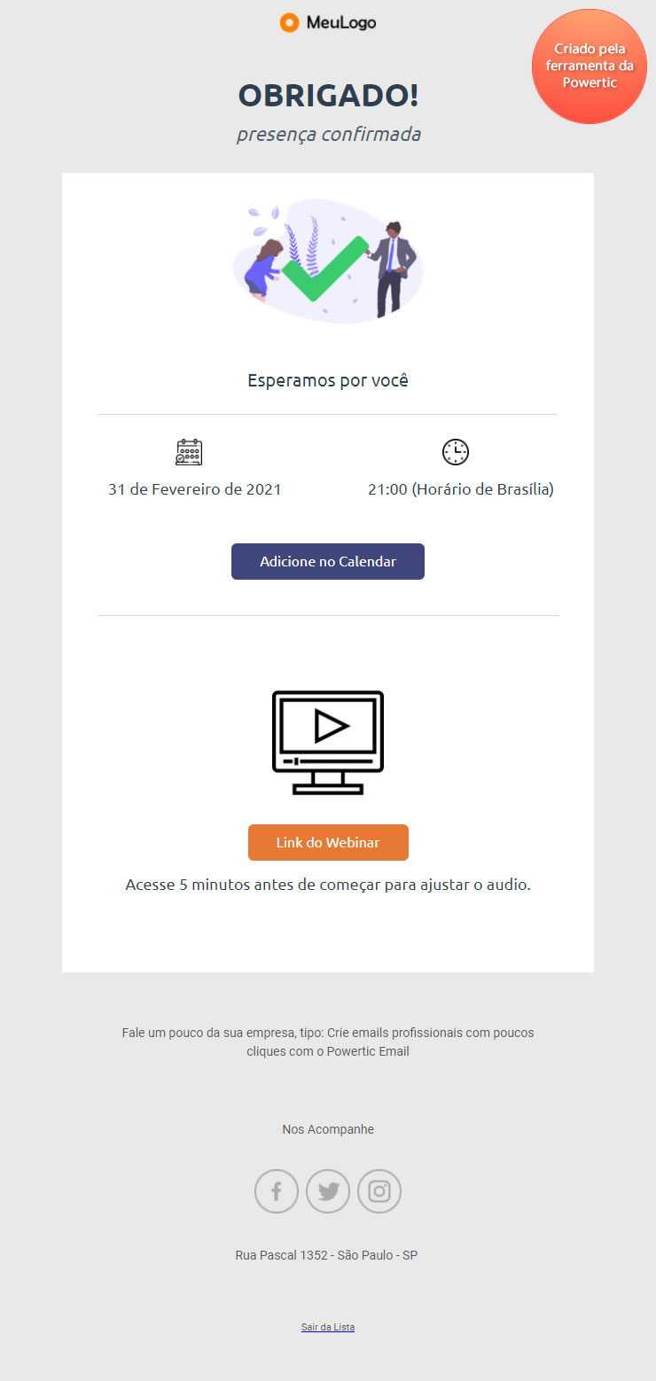 email obrigado link add calendar