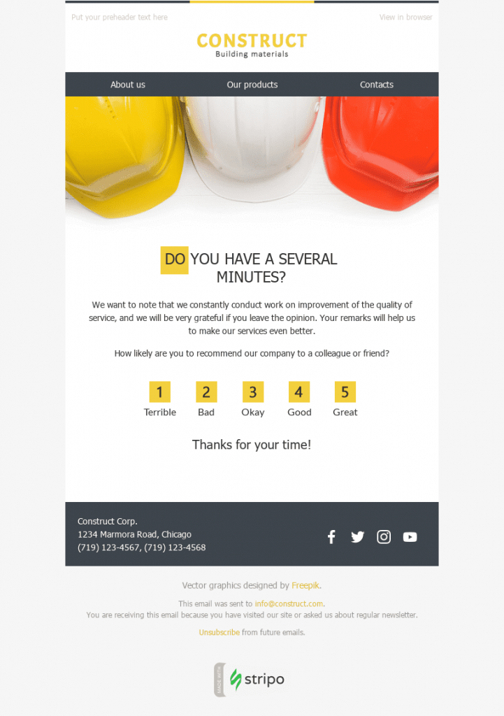 2518 Stripo Construction Trigger newsletter Survey Feedback Quick Question email web