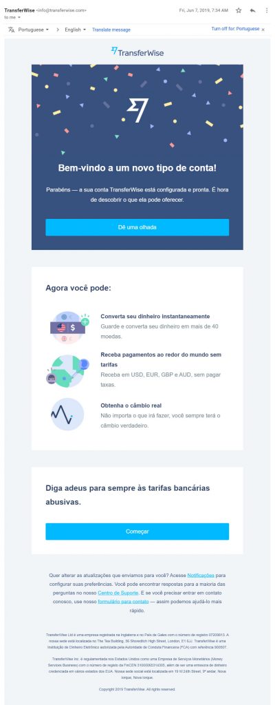 boas vindas transferwise