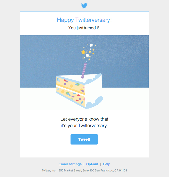 customer anniversary email design from twitter