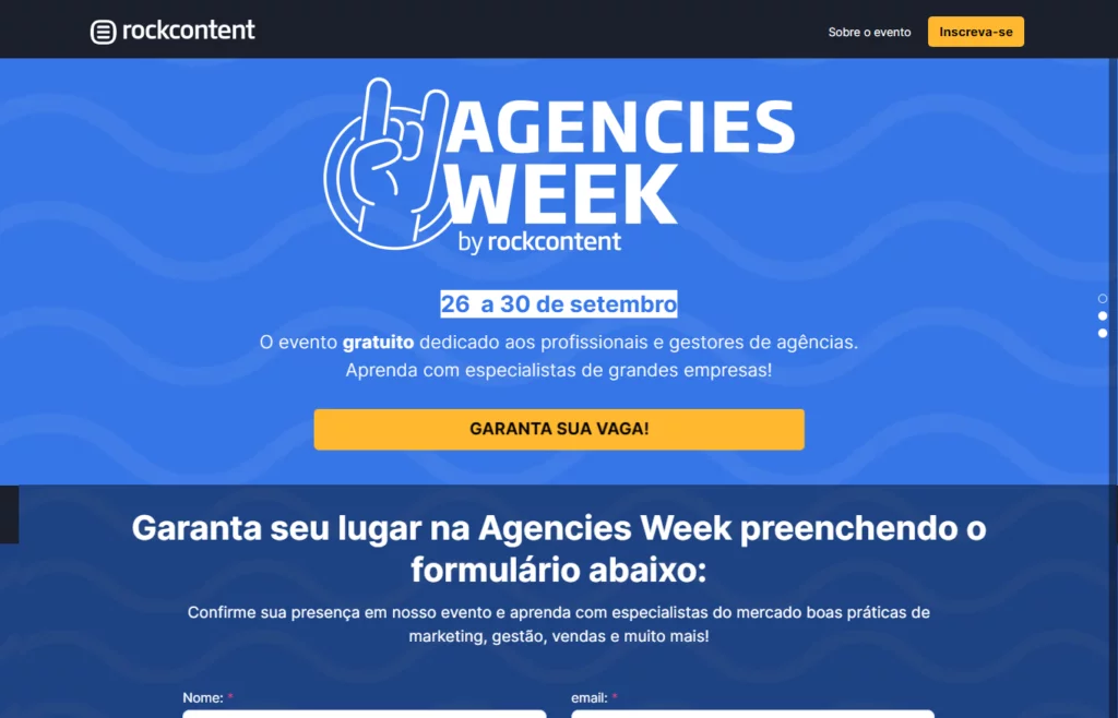 Exemplo de landing page de evento online