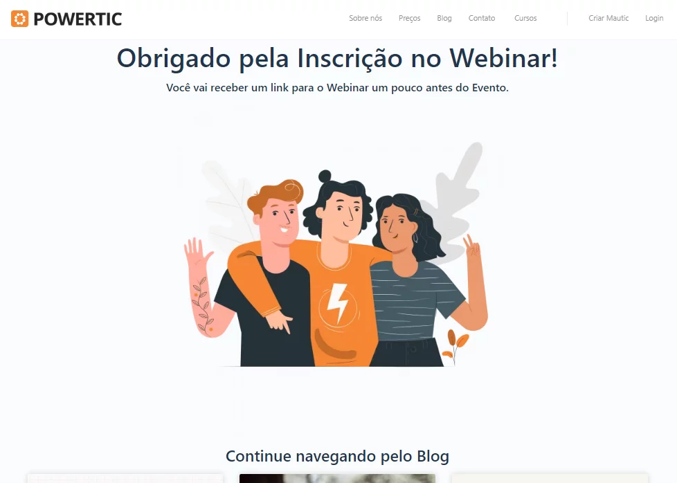 Exemplo de Thank You Page ou página de agradecimento após conversão em landing page