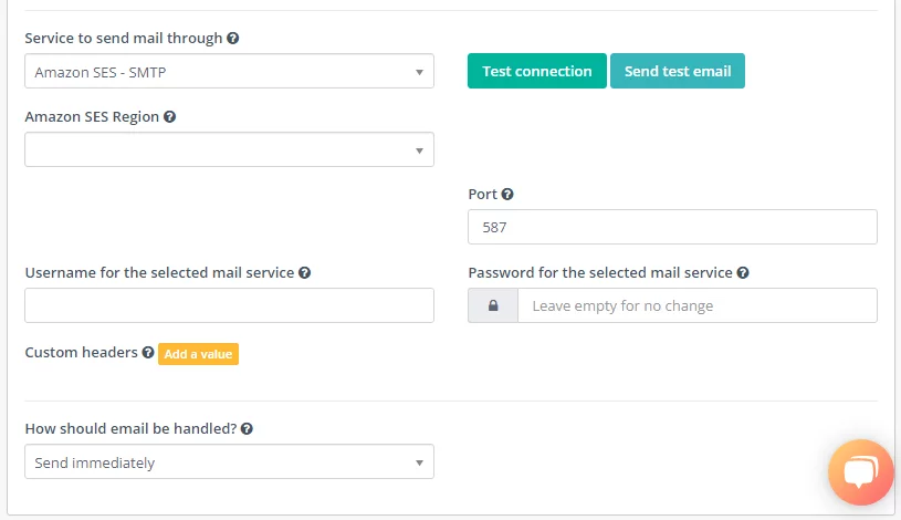 Tela do Mautic onde é feita a configuração do servidor SMTP, que pode ser escolhido pelo usuário